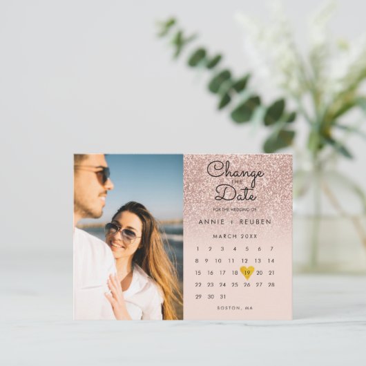 De datum Roos Gold Glitter Photo wijzigen Briefkaart (Staand voorkant)
