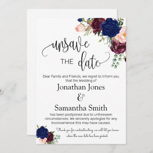 De datum van de bruiloft wordt veranderd in marine kaart (Voorkant / Achterkant)