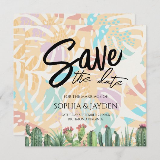 De datum van de tropische palmwoestijn van Cactus Save The Date (Voorkant / Achterkant)