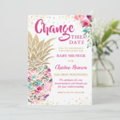 De datum van het Baby shower Pink Gold Pineapple w Kaart (Staand voorkant)