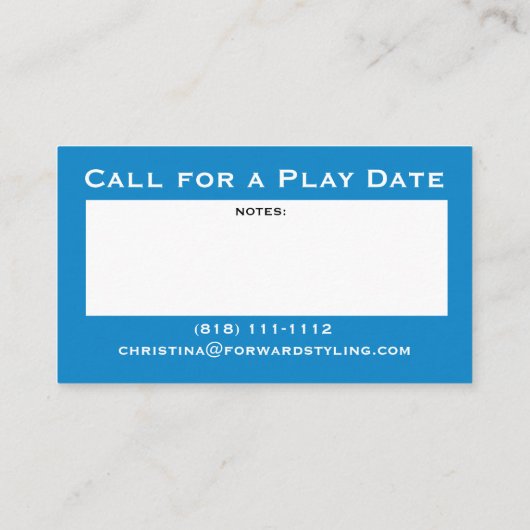 De Datum van het Spel van de mammie Playdate de Be Visitekaartje (Achterkant)