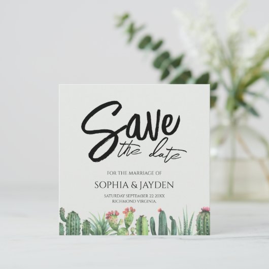De datum waarop Cactus Waterverf Sage Garden Deser Save The Date (Staand voorkant)