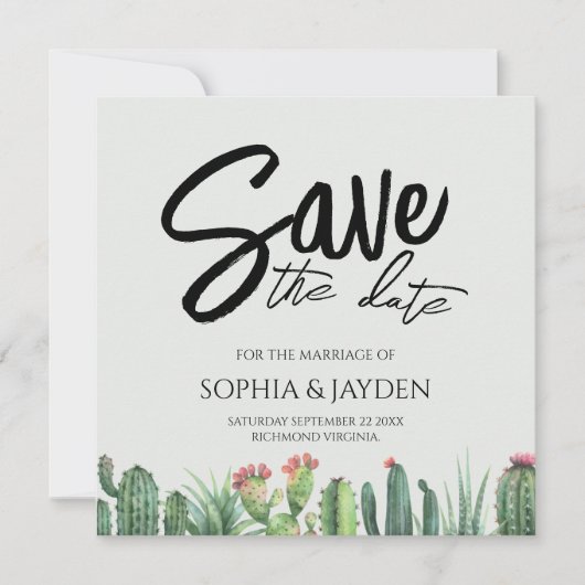 De datum waarop Cactus Waterverf Sage Garden Deser Save The Date (Voorkant)