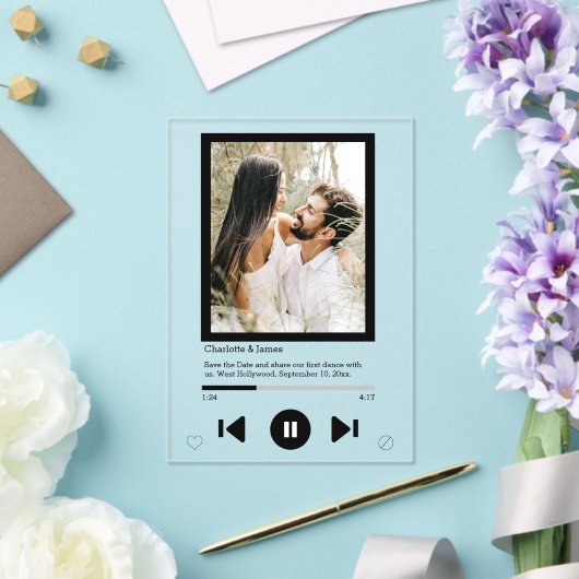 De datum waarop de muziekspeler eerst dansfoto ops acryl uitnodigingen (Insitu (Huwelijk))