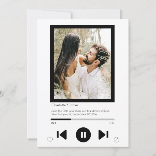 De datum waarop de muziekspeler eerst dansfoto ops save the date (Voorkant)