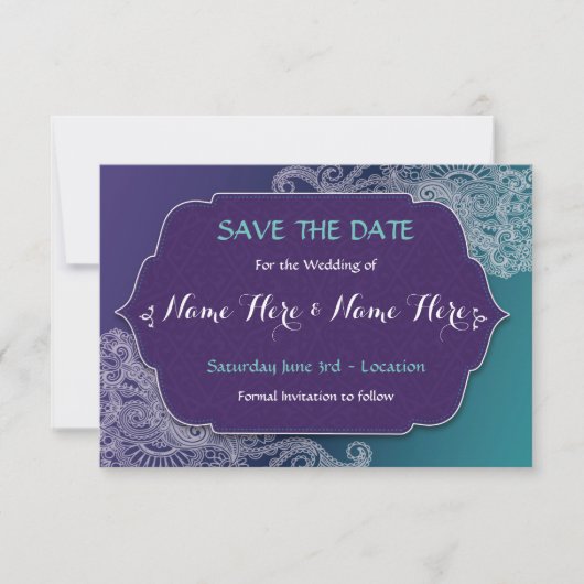 De datum waarop Henna Style Jewel Wedding uitnodig Save The Date (Voorkant)