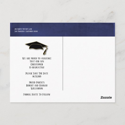 De datum waarop het Afstuderen blauw goud wordt op Briefkaart (Achterkant)