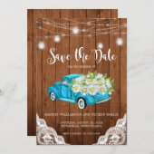 De datum waarop Mason Jar Lights Wood Lace bewaart Save The Date (Voorkant / Achterkant)