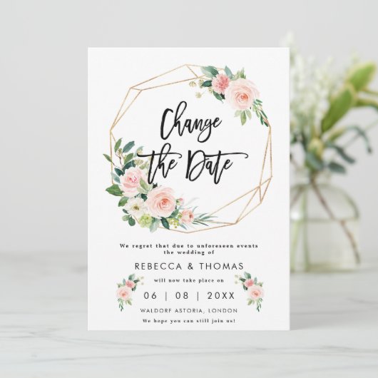 de datum wijzigen boho bruiloft uitnodiging (Staand voorkant)