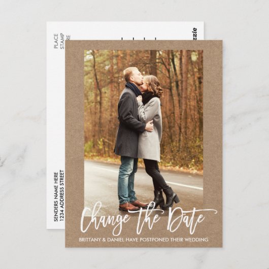 De datum wijzigen Photo Brush Script Kraft Briefkaart (Voorkant / Achterkant)