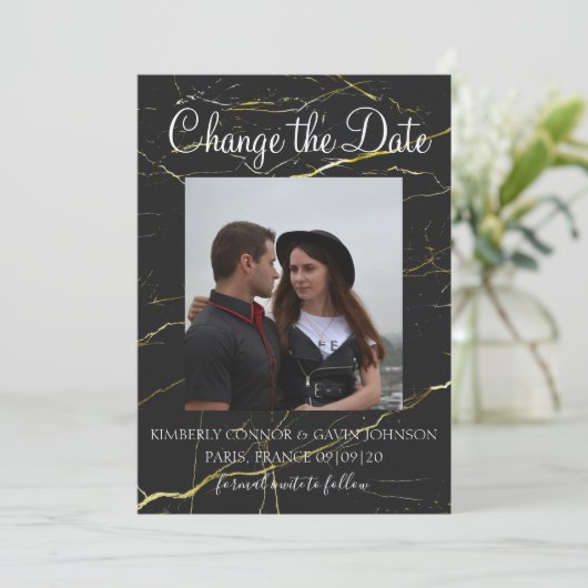 De datum zwart en goudmarmer wijzigen save the date (Staand voorkant)