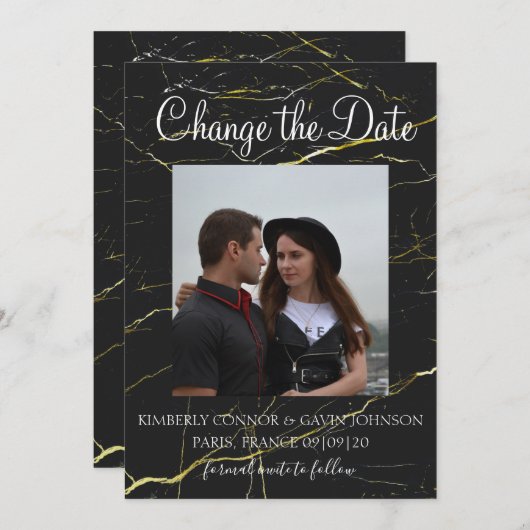 De datum zwart en goudmarmer wijzigen save the date (Voorkant / Achterkant)