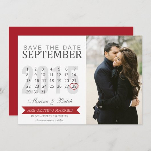 De datumagenda-aankondigingen opslaan | Weddenscha Save The Date (Voorkant / Achterkant)