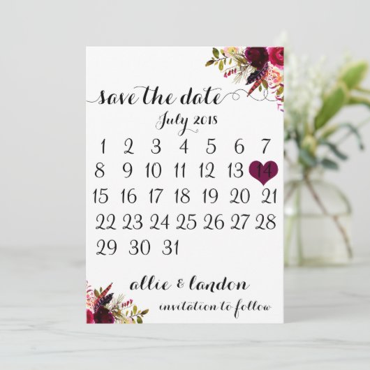 De datumagenda opslaan | Boho Floral Save The Date (Staand voorkant)