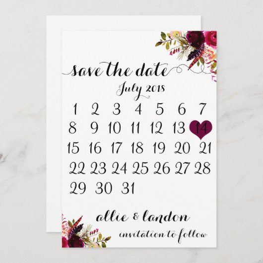 De datumagenda opslaan | Boho Floral Save The Date (Voorkant / Achterkant)