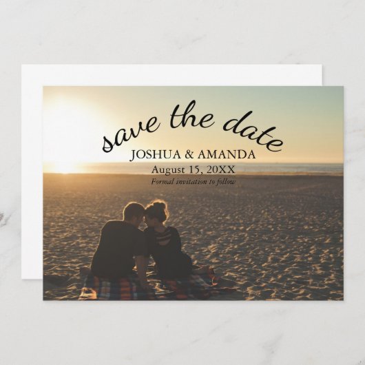 De datumfoto opslaan | romantisch schrift save the date (Voorkant / Achterkant)
