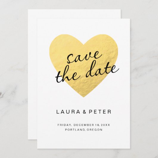 De datumkaart opslaan | goudhart save the date (Voorkant / Achterkant)