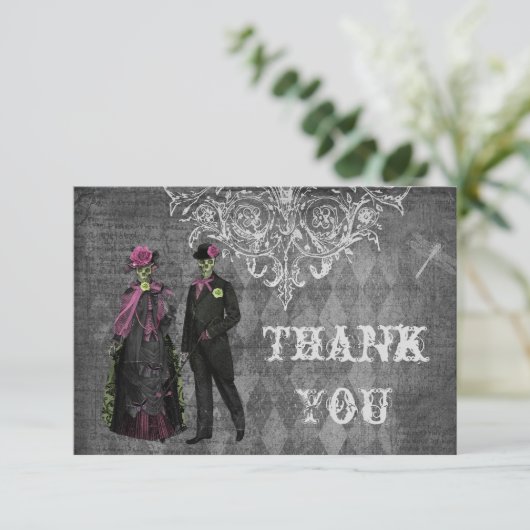 De de griezelige Bruid & Bruidegom van Halloween Bedankkaart (Staand voorkant)