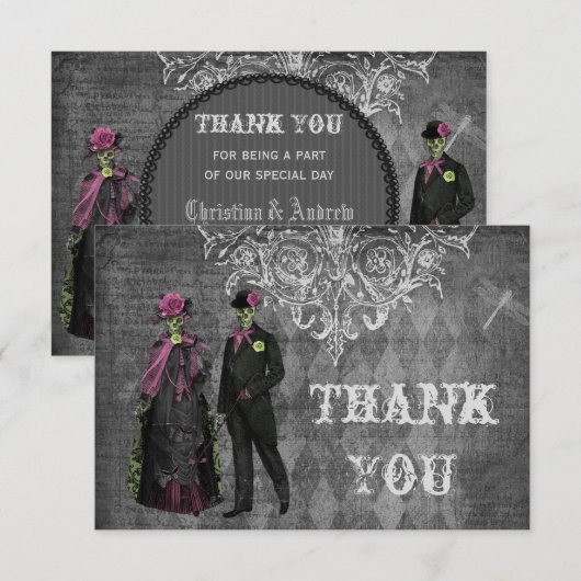 De de griezelige Bruid & Bruidegom van Halloween Bedankkaart (Voorkant / Achterkant)