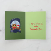 De de leuke Uilen van Kerstmis & tekst van de Feestdagen Kaart (Binnen)