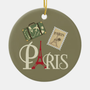 De de leuke Vintage Zegel van de Bagage van Parijs Keramisch Ornament