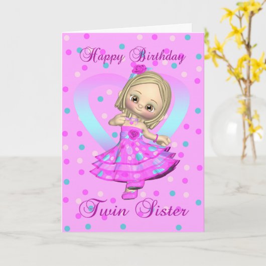 de de tweeling kaart - roze en blauwe polka van de (Gele Bloem)