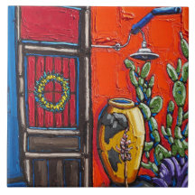 De decoratieve tegel "Red and Blue Doorway"