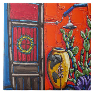 De decoratieve tegel "Red and Blue Doorway" Tegeltje