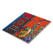 De decoratieve tegel "Red and Blue Doorway" Tegeltje (Zijkant)