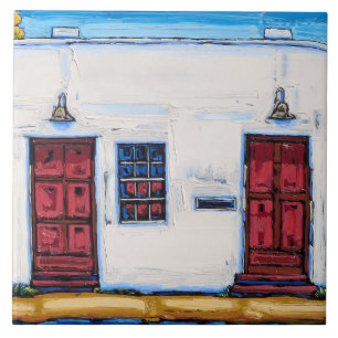 De decoratieve tegel "Twee rode deuren" Tegeltje