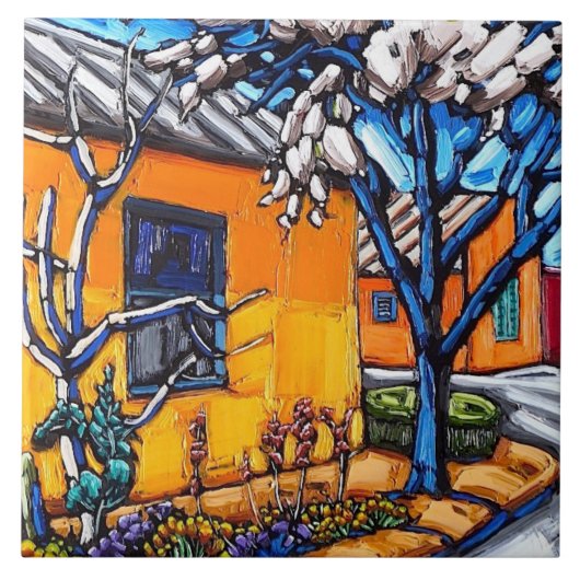 De decoratieve tegels van de "Oranje lententuin" Tegeltje (Voorkant)