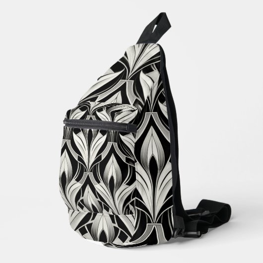 De decoratieve zwart-wit sling bag (Rechterhoek)