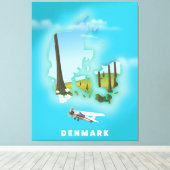De Deense kaart illustreerde de reisposter. Canvas Afdruk (Insitu (Houten vloer))