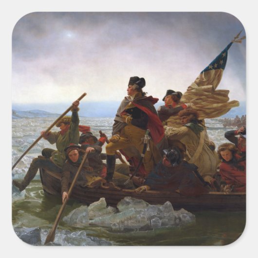 De Delaware overgestoken 1776: Generaal George Was Vierkante Sticker (Voorkant)