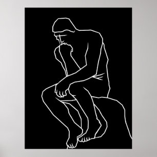De denker man standbeeld lijn kunst, Geïnspireerd Poster