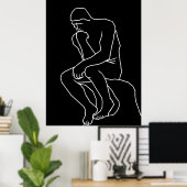De denker man standbeeld lijn kunst, Geïnspireerd  Poster (Thuiskantoor)
