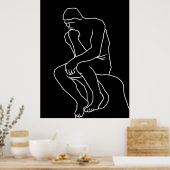 De denker man standbeeld lijn kunst, Geïnspireerd  Poster (Keuken)