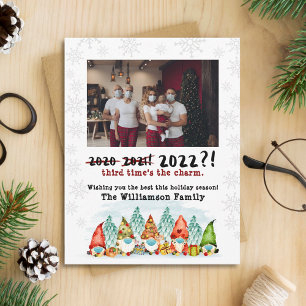 De derde keer is de charme   2022 Funny Holiday Fo Feestdagenkaart