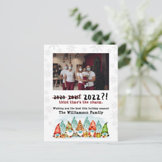 De derde keer is de charme | Funny 2022 Holiday Fo Feestdagenkaart (Staand voorkant)