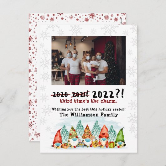 De derde keer is de charme | Funny 2022 Holiday Fo Feestdagenkaart (Voorkant / Achterkant)