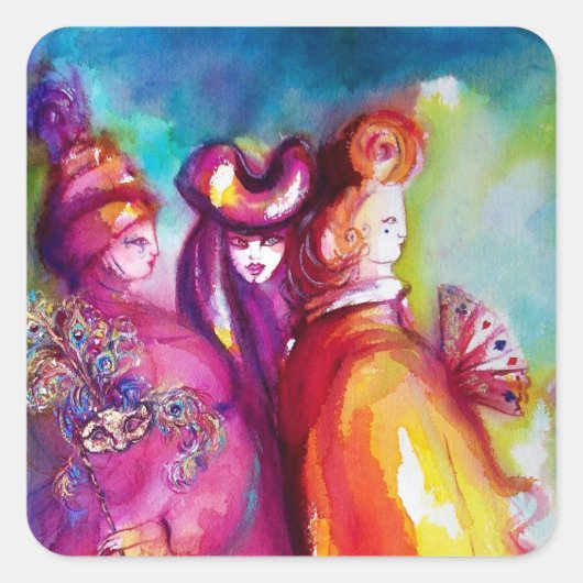 DE DERDE MASK/Venetiaanse Masquerade Vierkante Sticker (Voorkant)