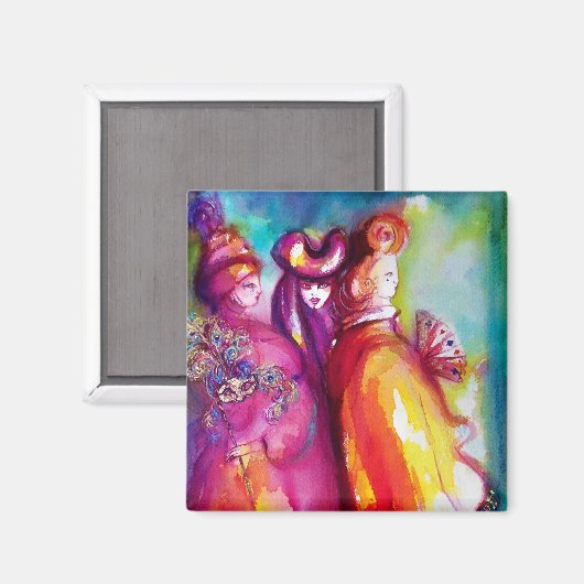 DE DERDE MASK Venetian Masquerade Waterverf Magneet (Voorkant / Achterkant)