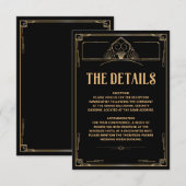 De details Art Deco 20s Black Gold Wedding Kaart (Voorkant / Achterkant)