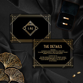 De details Art Deco bruiloft zwart en goud Kaart