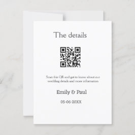 De details bruiloft website scan QR voeg paar naam Briefkaart