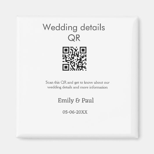 De details bruiloft website scan QR voeg paar naam Magneet (Voorkant)