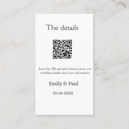 De details bruiloft website scan QR voeg paar naam Visitekaartje