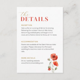 De details Poppy Wildflower Red Bright Wedding Informatiekaartje