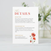 De details Poppy Wildflower Red Bright Wedding Informatiekaartje (Staand voorkant)