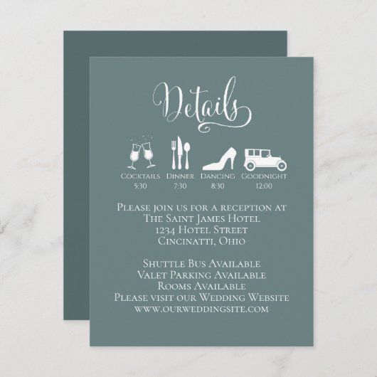 De Details van het huwelijk met het Groene Tussenv Informatiekaartje (Voorkant / Achterkant)